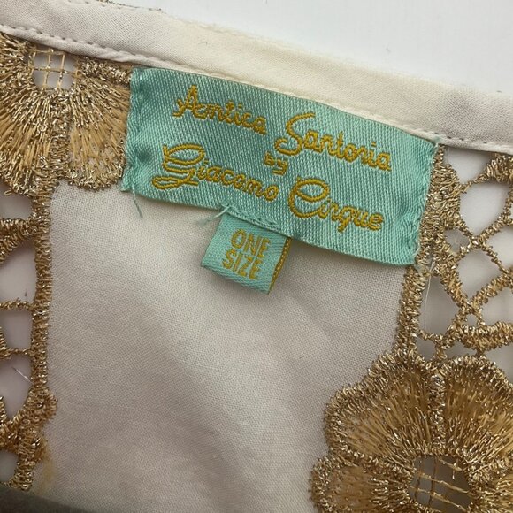 Antica Sartoria By Giacomo White Metallic Gold Lace Tunic Babydoll Short Dress - Picture 3 of 13